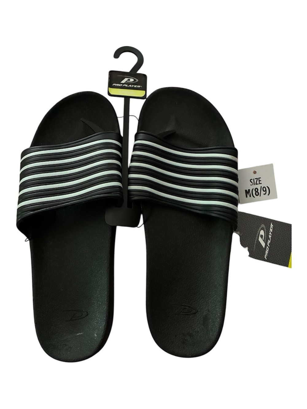 NWT Men’s Pro Player Black Slides with White Striped Strap Slip Ons